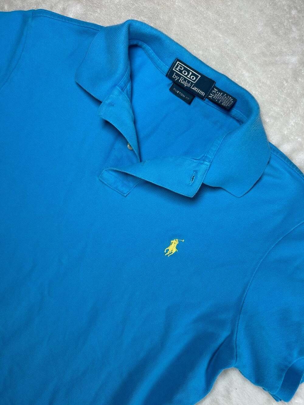 Polo Ralph Lauren Polo Shirt Size M Custom Fit Blue Yellow Pony